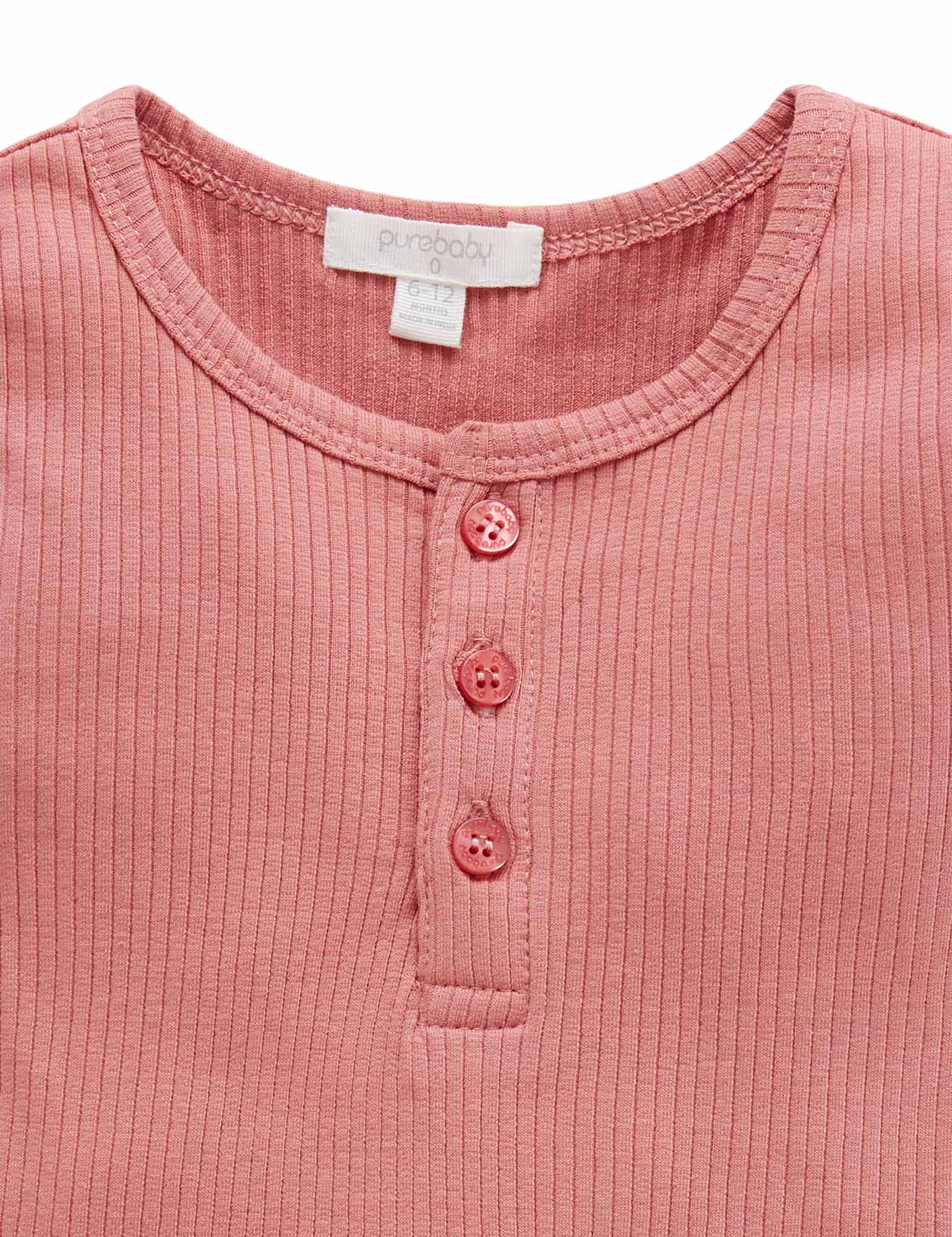 Rib S/Slv Henley Tee - Crabapple