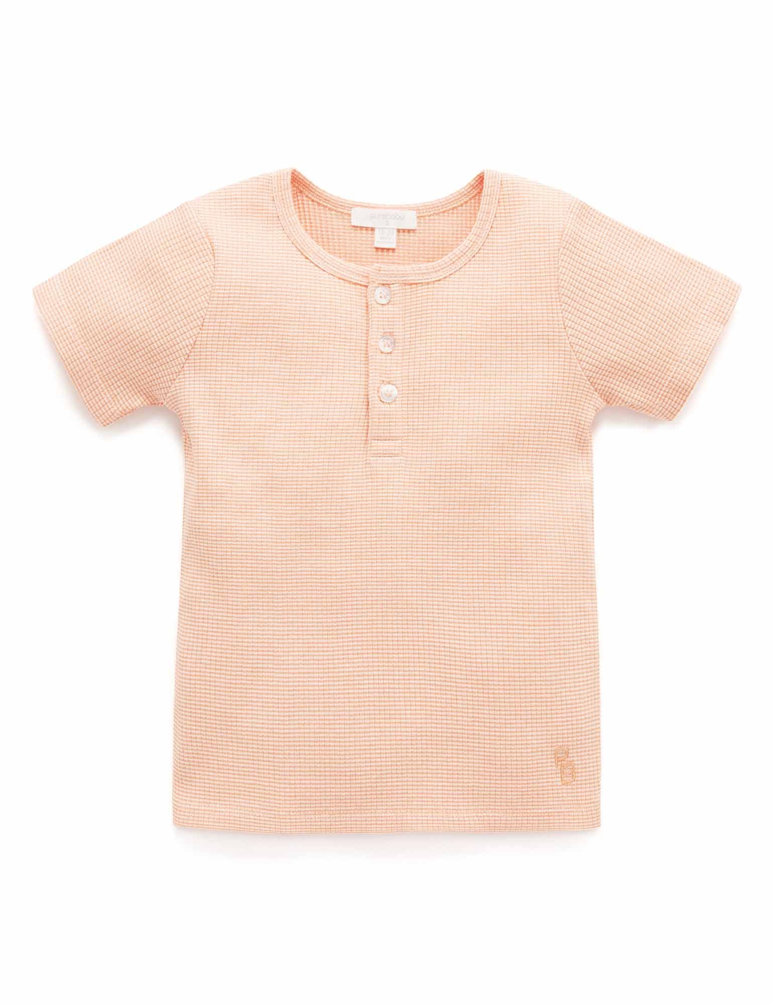 Rib S/Slv Henley Tee - Orange Stripe