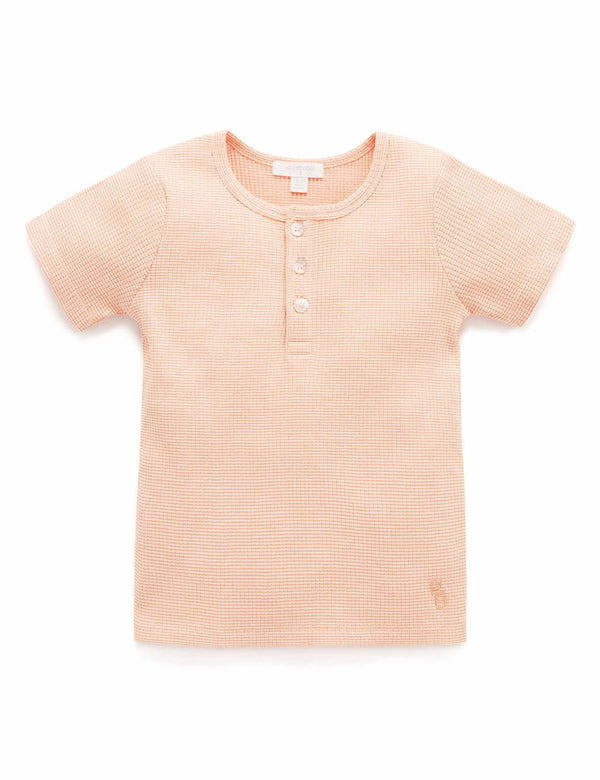 Rib S/Slv Henley Tee - Orange Stripe