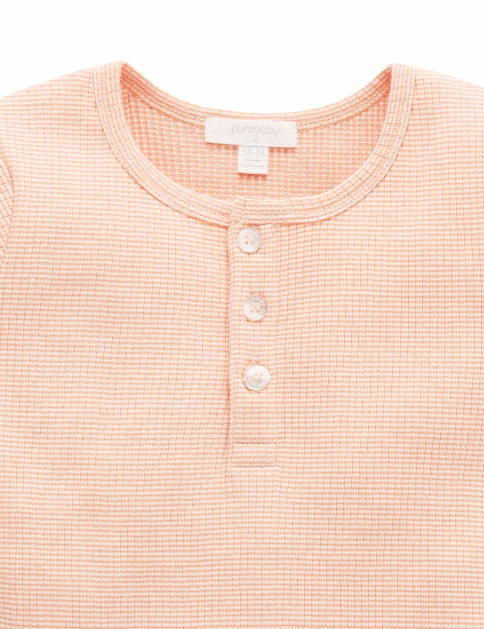 Rib S/Slv Henley Tee - Orange Stripe