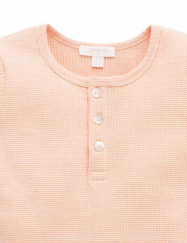 Rib S/Slv Henley Tee - Orange Stripe