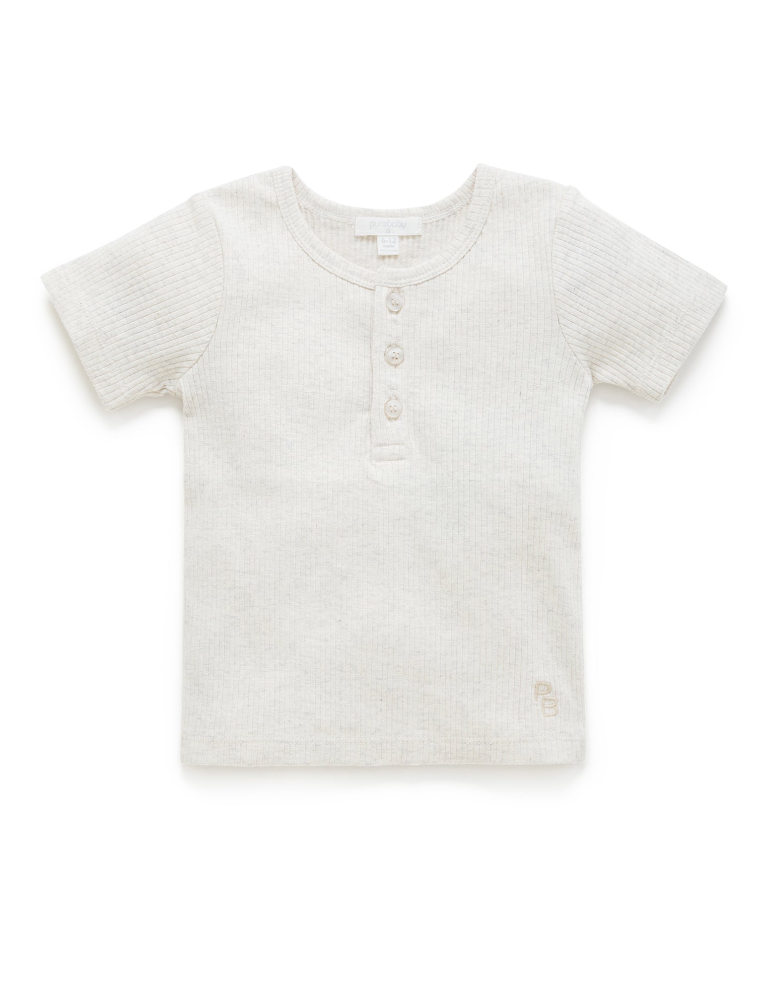 Rib S/Slv Henley Tee - Wheat melange