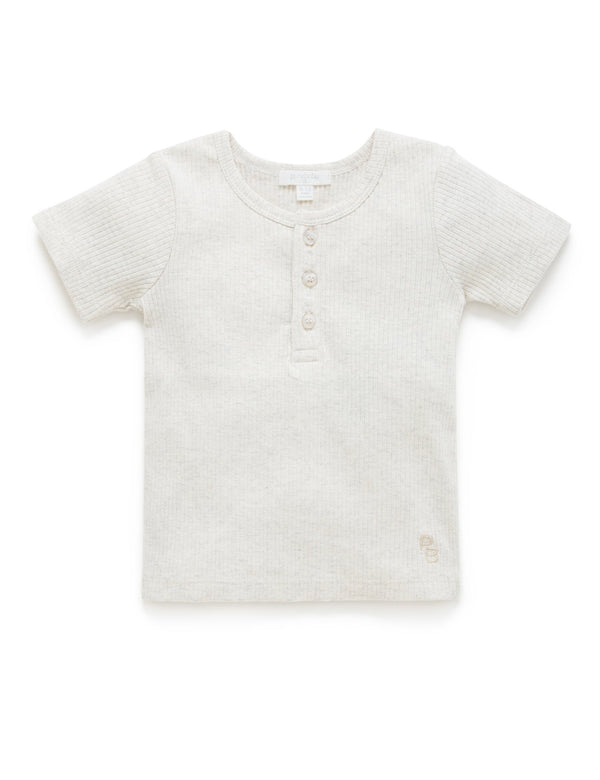 Rib S/Slv Henley Tee - Wheat melange