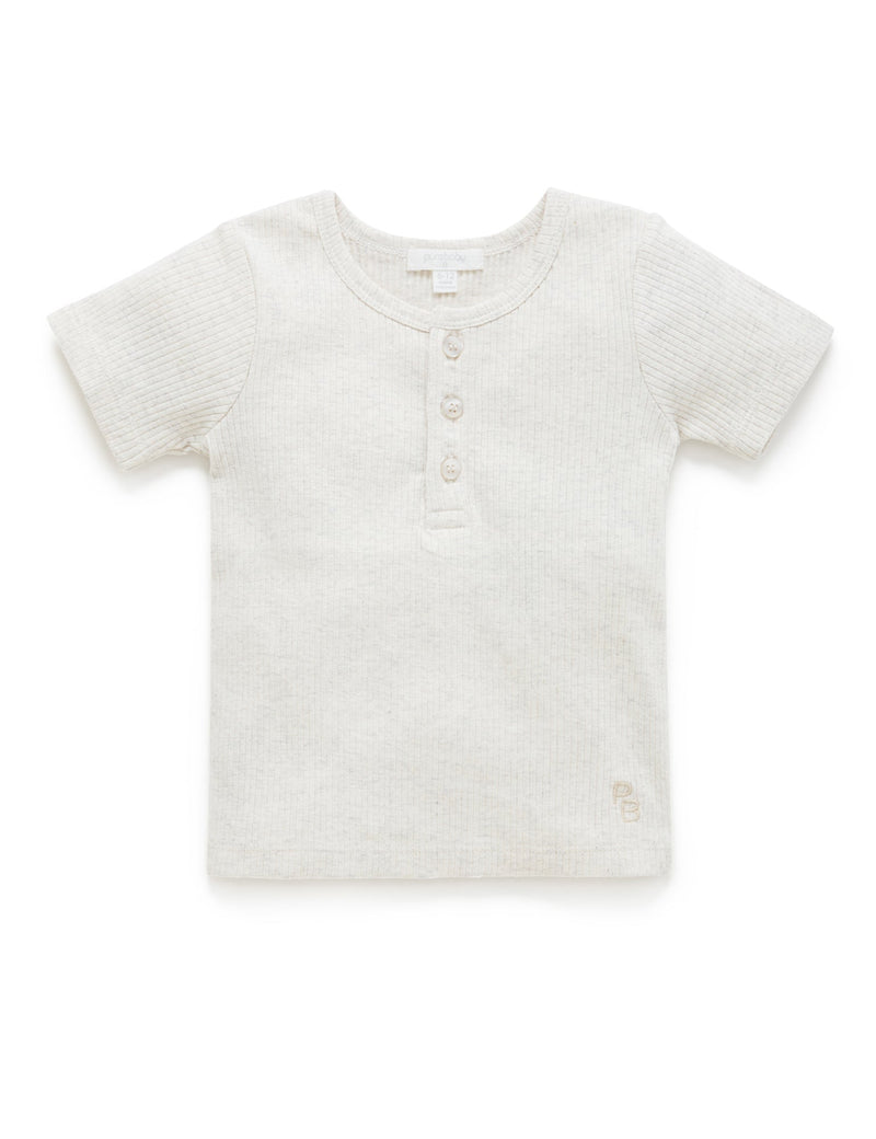 Rib S/Slv Henley Tee - Wheat melange