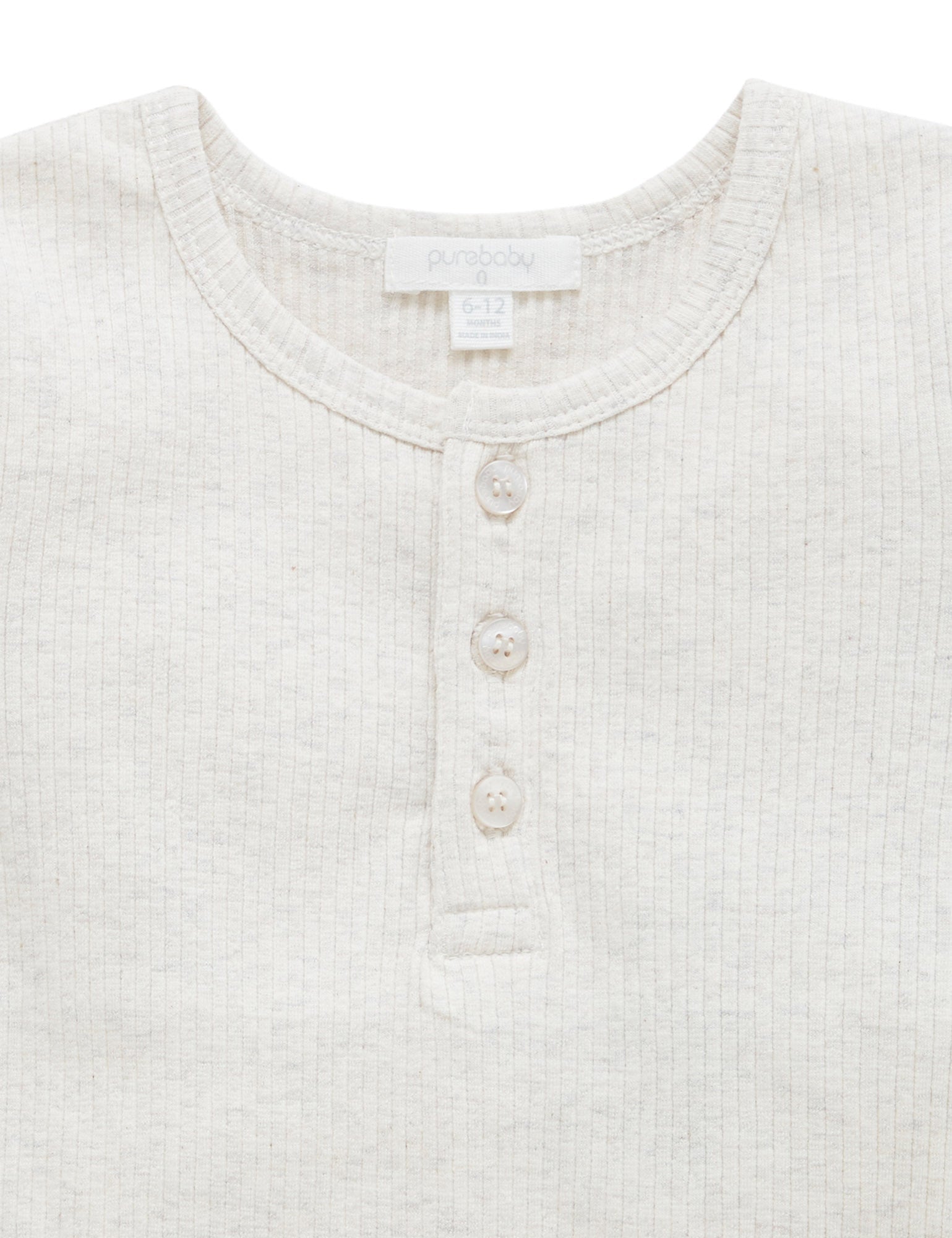 Rib S/Slv Henley Tee - Wheat melange