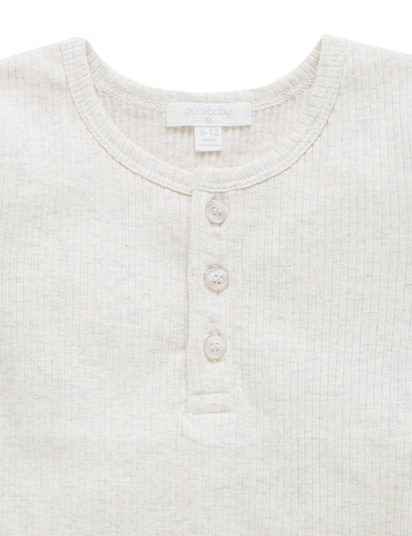 Rib S/Slv Henley Tee - Wheat melange