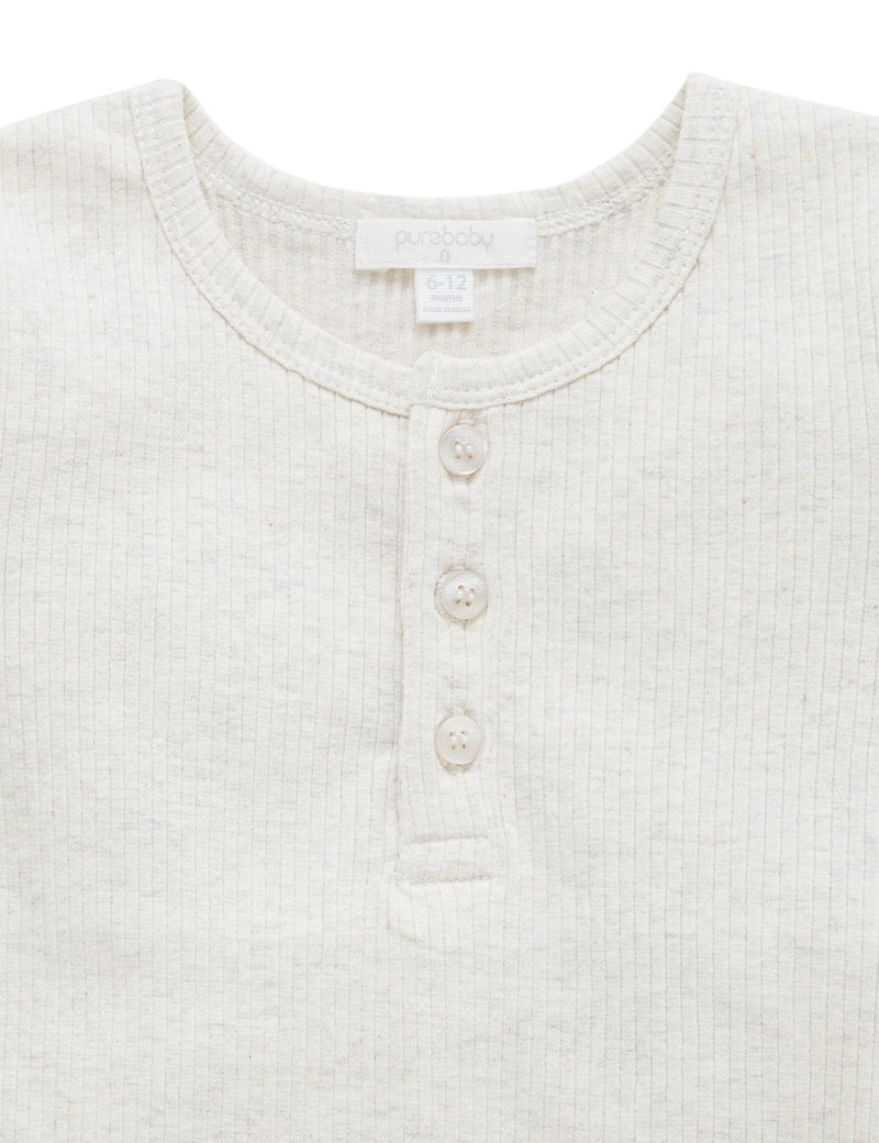 Rib S/Slv Henley Tee - Wheat melange
