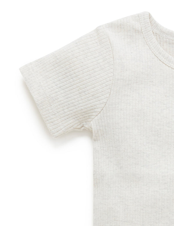 Rib S/Slv Henley Tee - Wheat melange