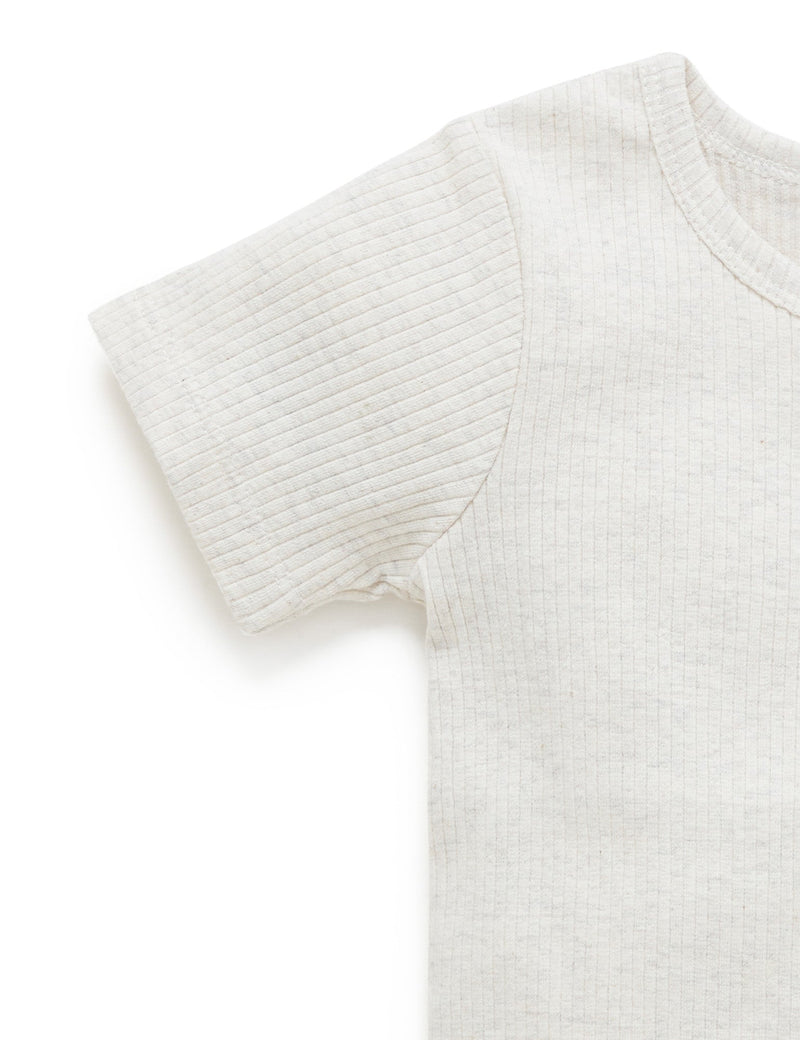 Rib S/Slv Henley Tee - Wheat melange
