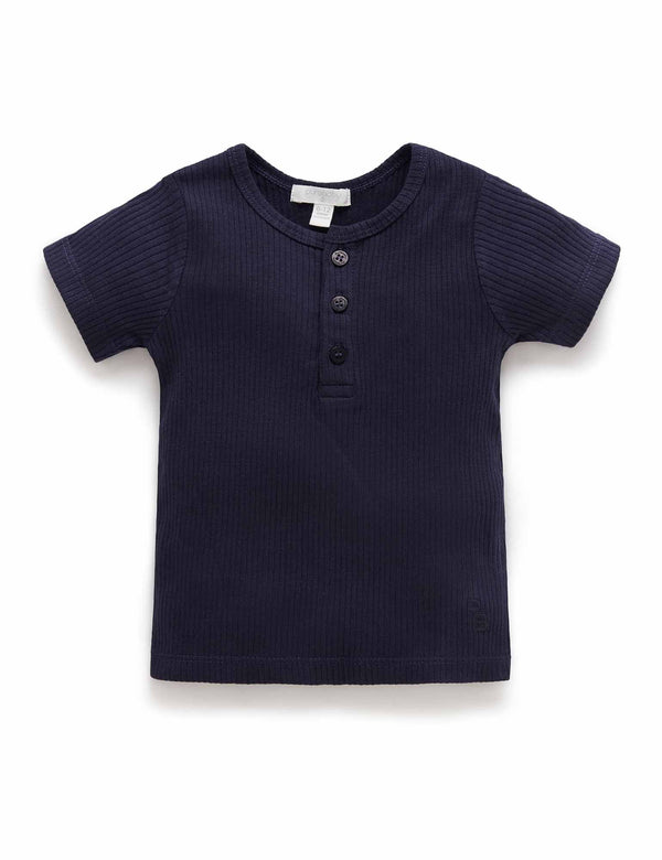 Rib S/Slv Henley Tee - Winter Navy