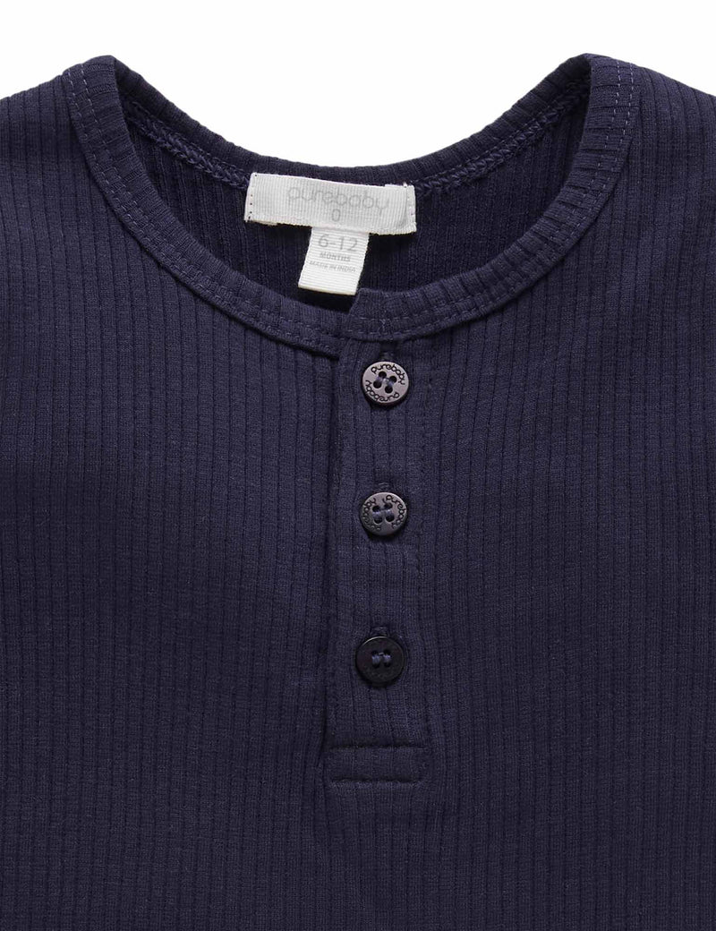 Rib S/Slv Henley Tee - Winter Navy