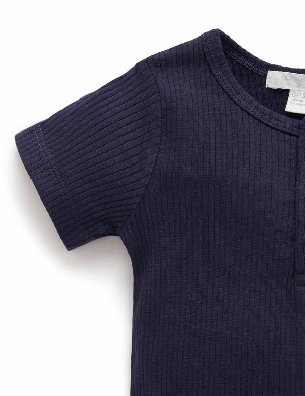 Rib S/Slv Henley Tee - Winter Navy