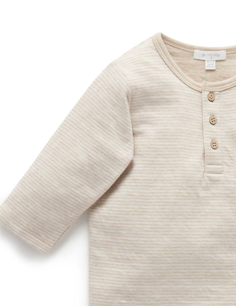 Henley Tee - Biscuit Mini Stripe