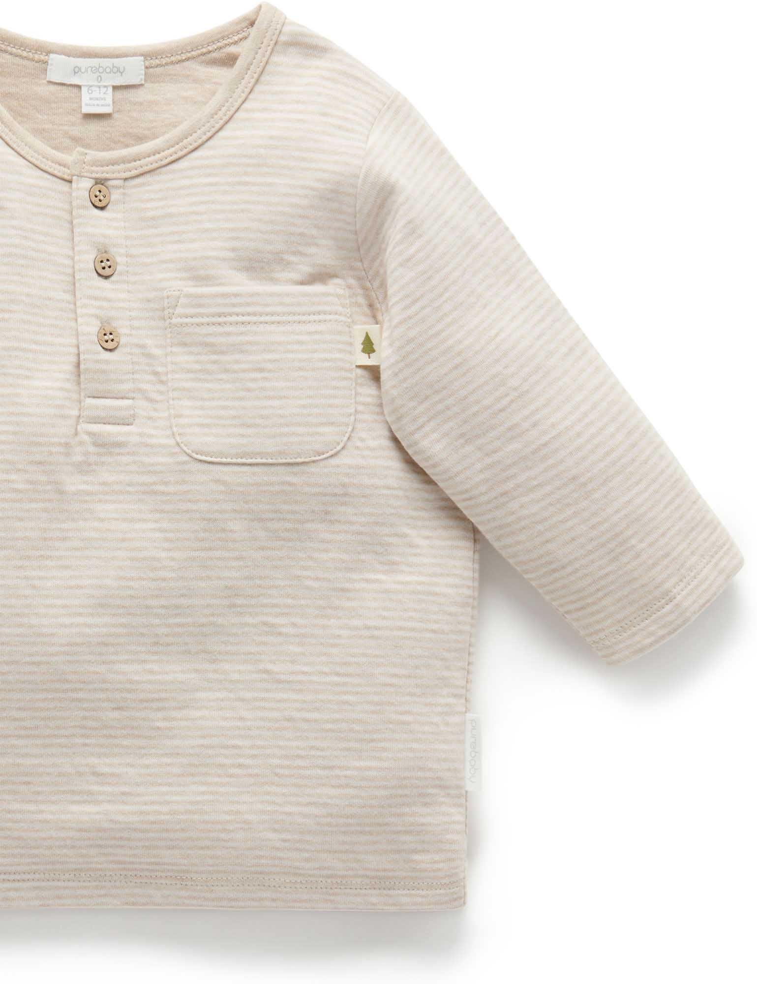 Henley Tee - Biscuit Mini Stripe