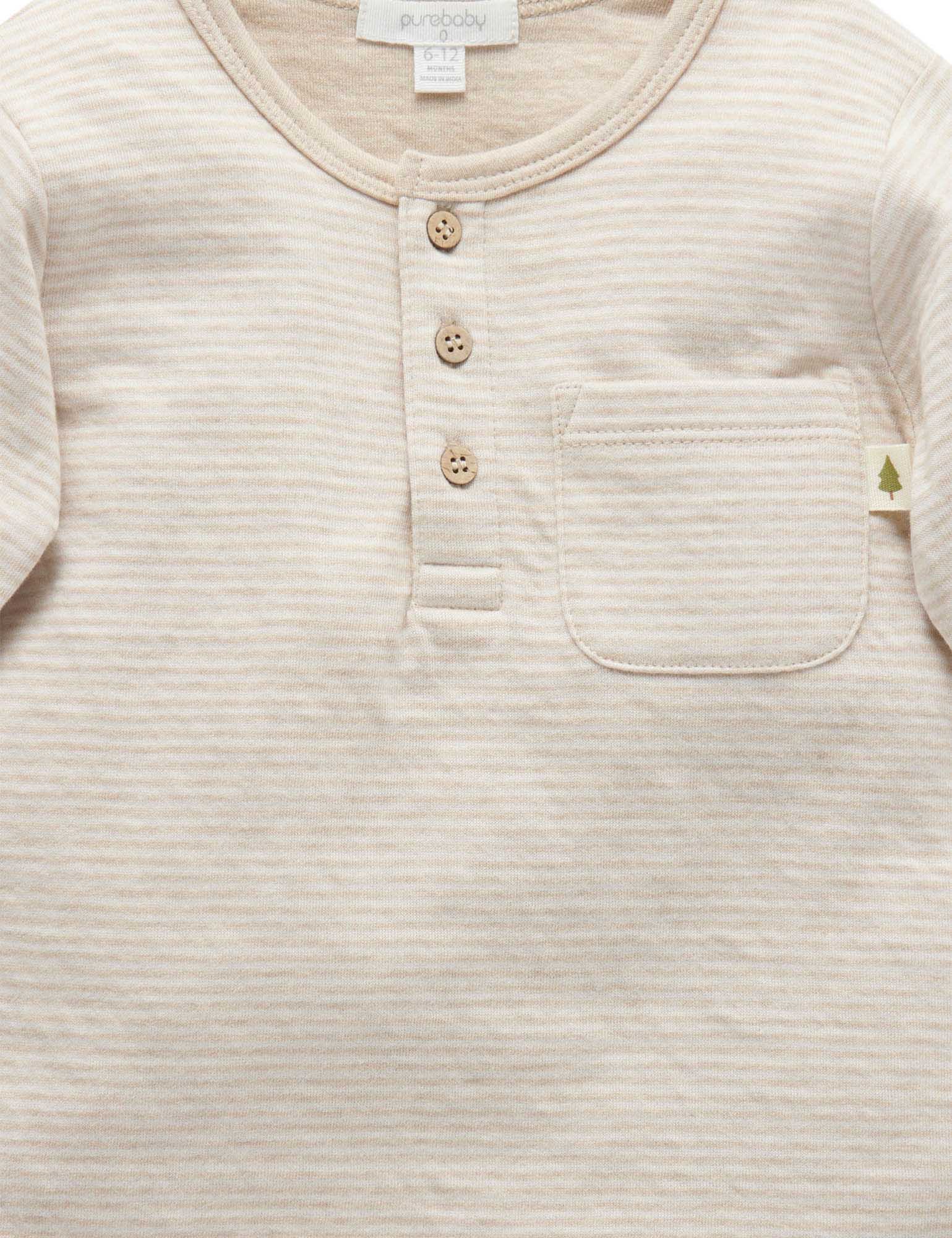 Henley Tee - Biscuit Mini Stripe