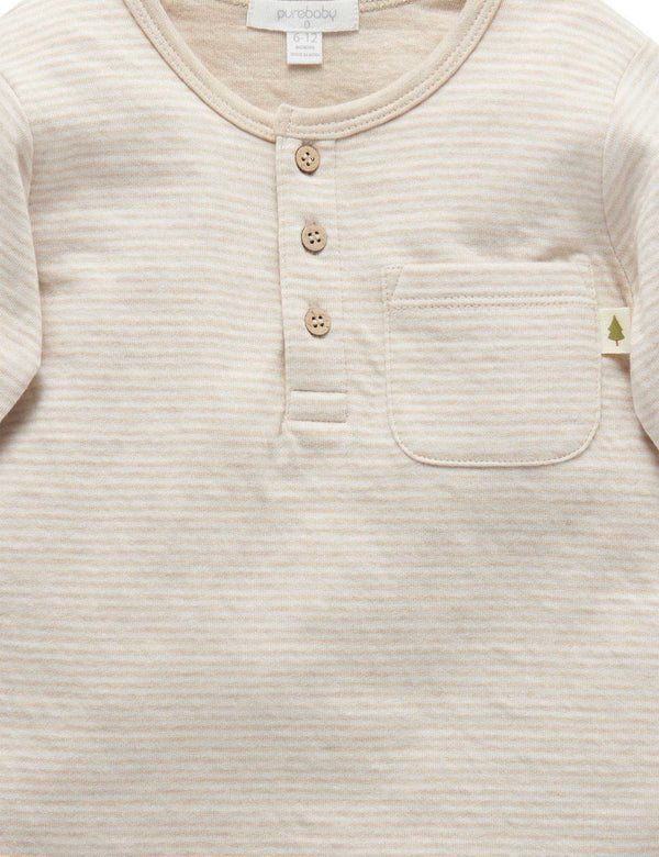 Henley Tee - Biscuit Mini Stripe