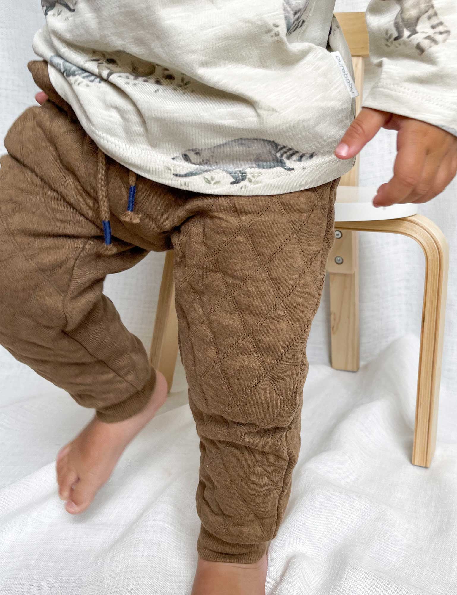 Quilted Track Pant - Acorn/Indigo Melange