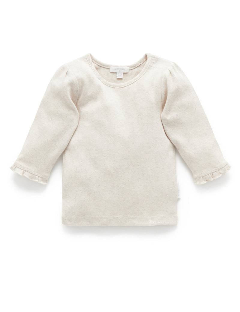 Pointelle Rib Layering Top - Almond Melange