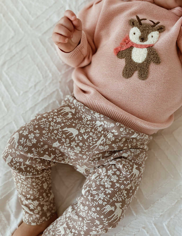 Thick Rib Leggings - Frolicking Fawn Print