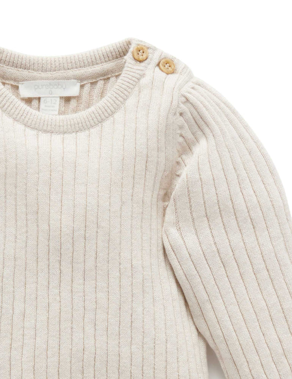 Fine Rib Jumper - Almond Melange