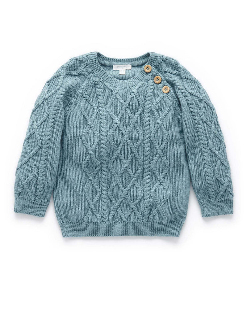 Cable Jumper - Dusty Blue Melange