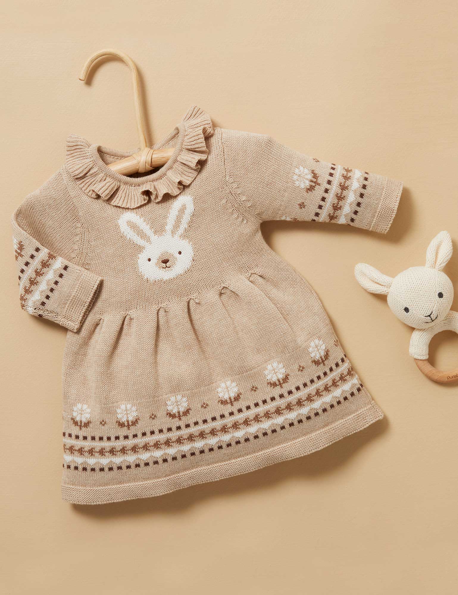 Bunny Knitted Dress - Biscuit Melange