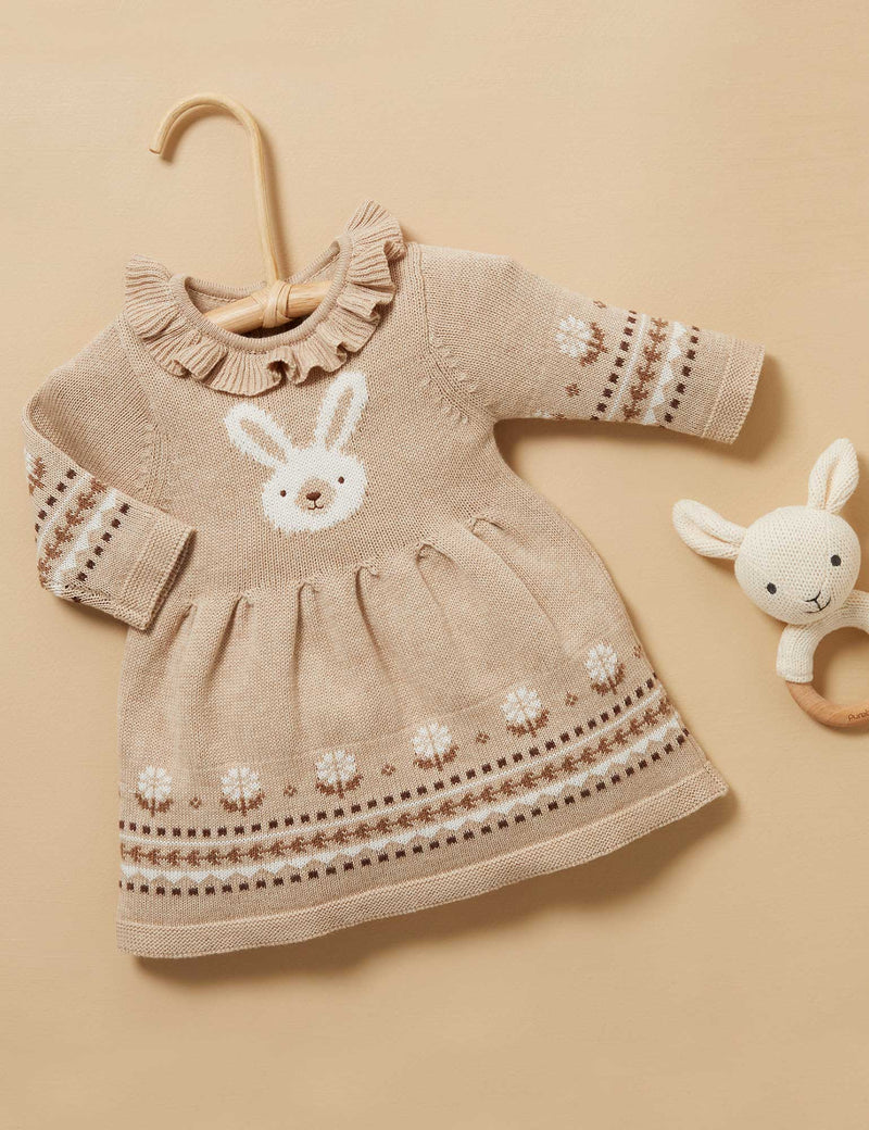 Bunny Knitted Dress - Biscuit Melange