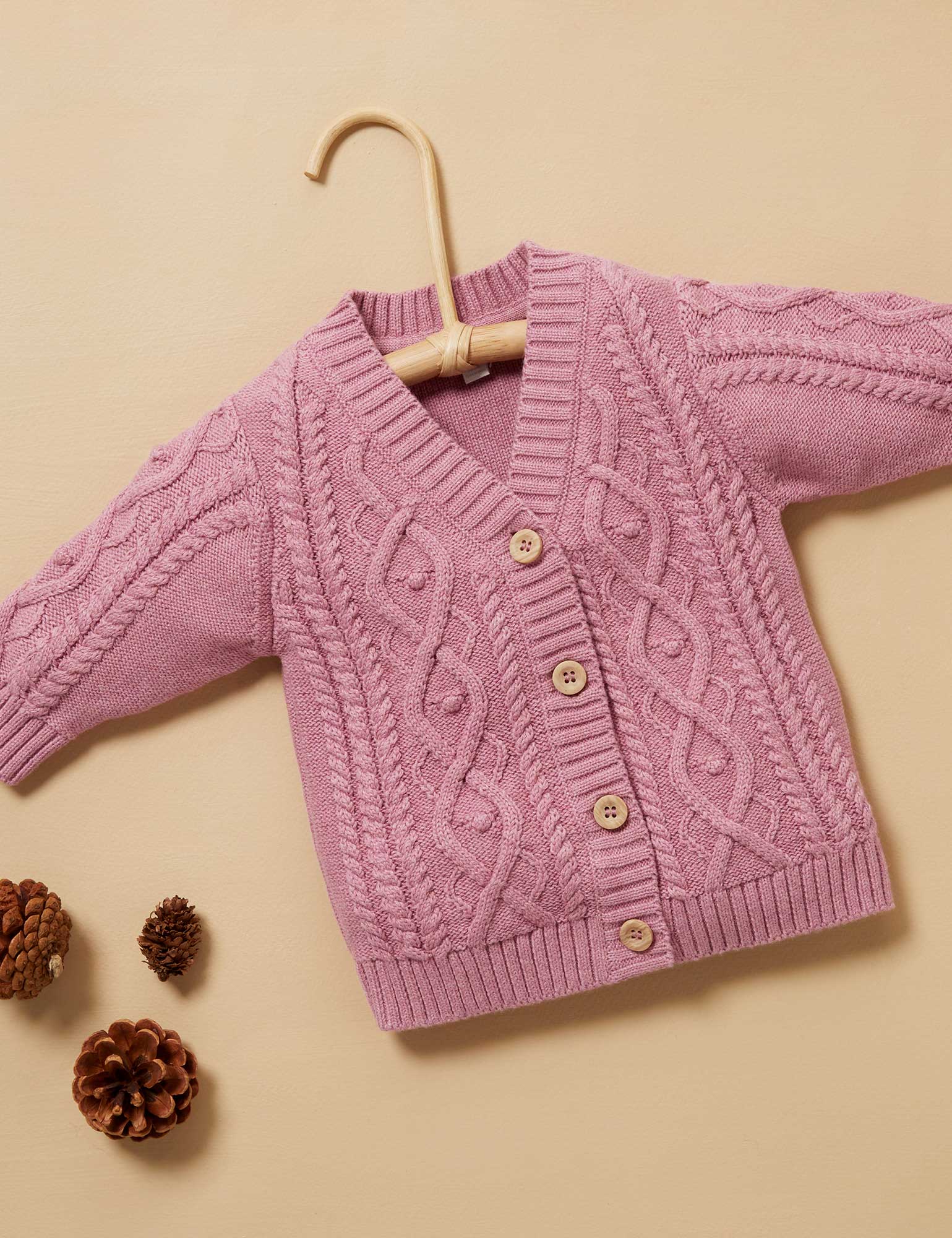 Girls Cable Cardigan - Plum Melange