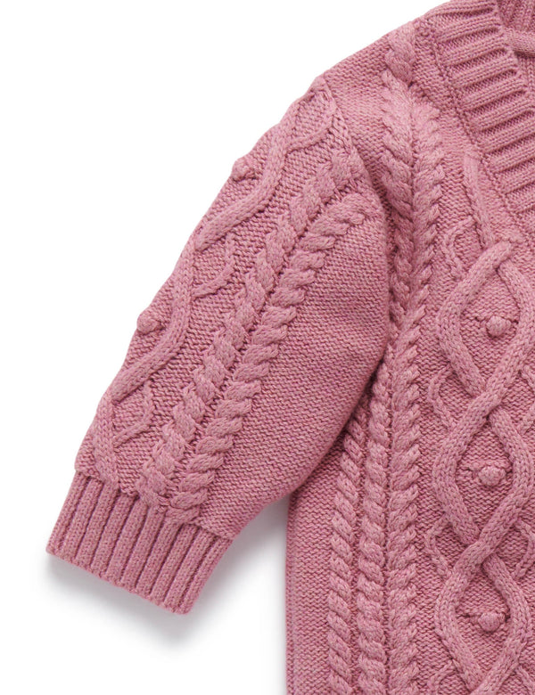 Girls Cable Cardigan - Plum Melange