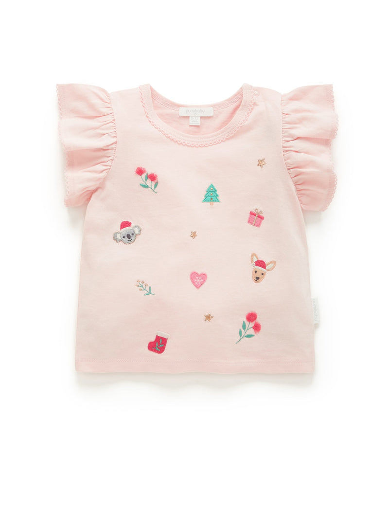 Embroidered Christmas T Shirt - Peach