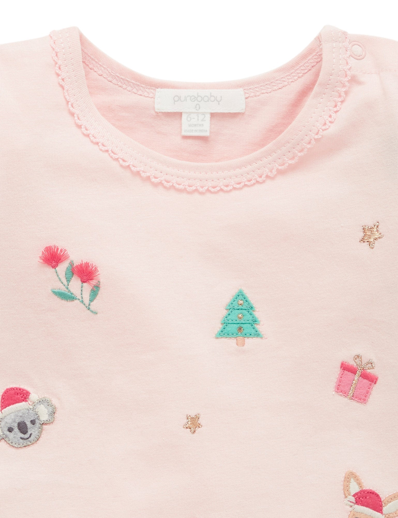 Embroidered Christmas T Shirt - Peach