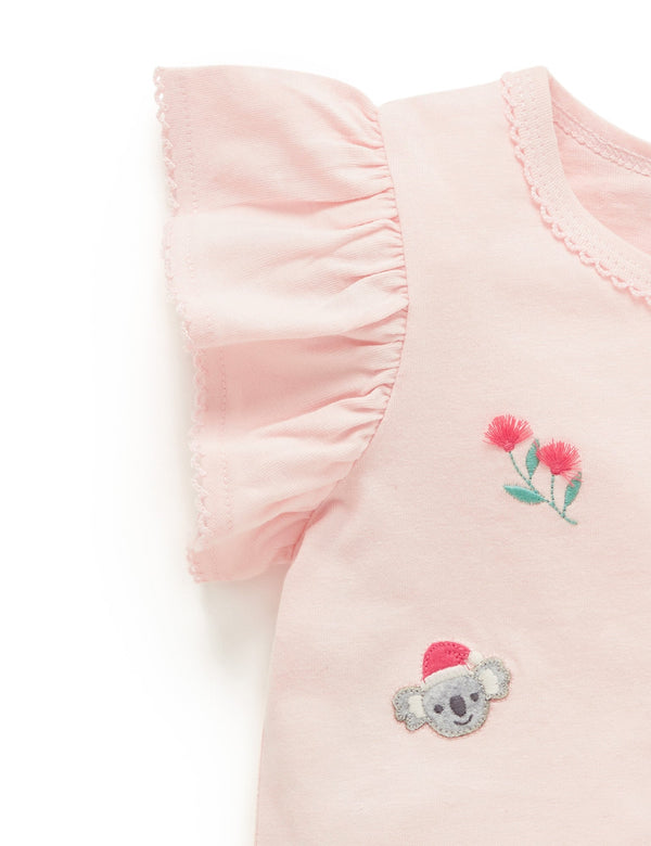 Embroidered Christmas T Shirt - Peach