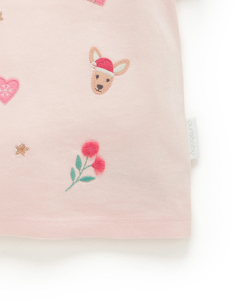 Embroidered Christmas T Shirt - Peach