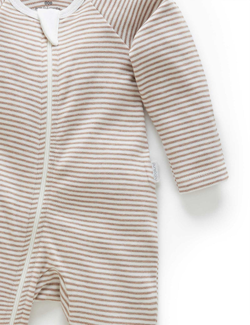 Zip Growsuit - Chestnut Melange Stripe