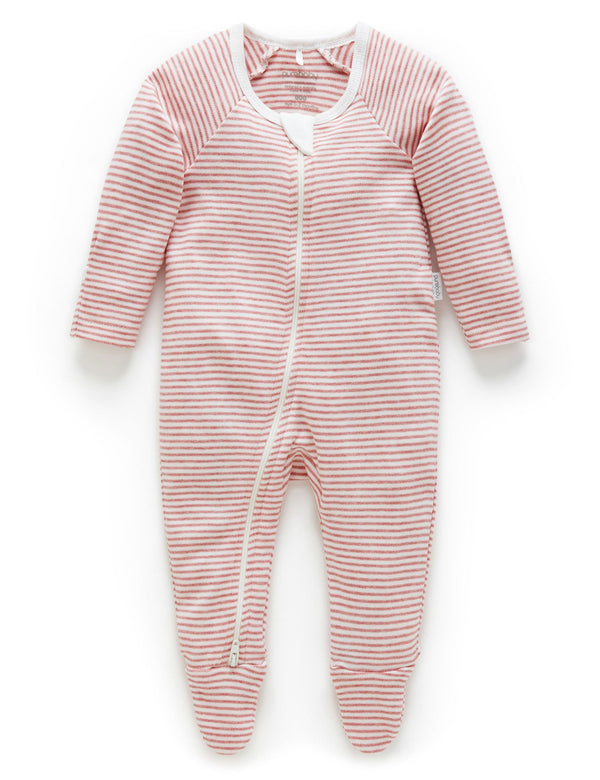 Zip Growsuit - Crabapple Melange Stripe