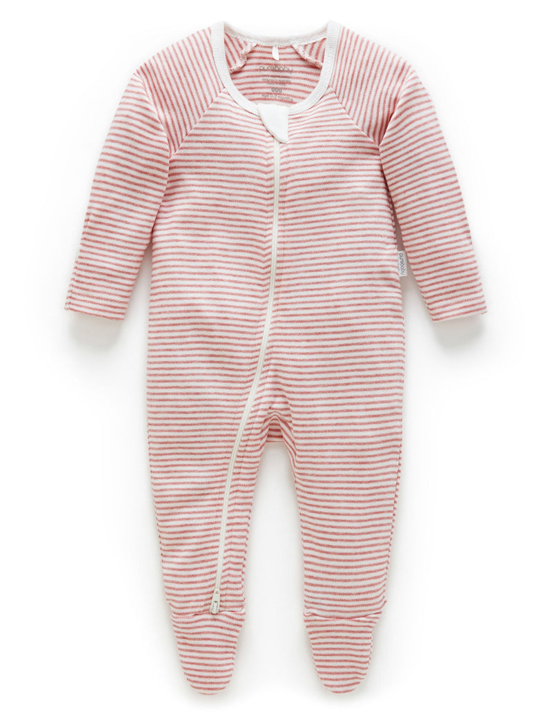 Zip Growsuit - Crabapple Melange Stripe