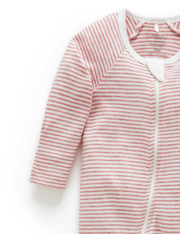 Zip Growsuit - Crabapple Melange Stripe