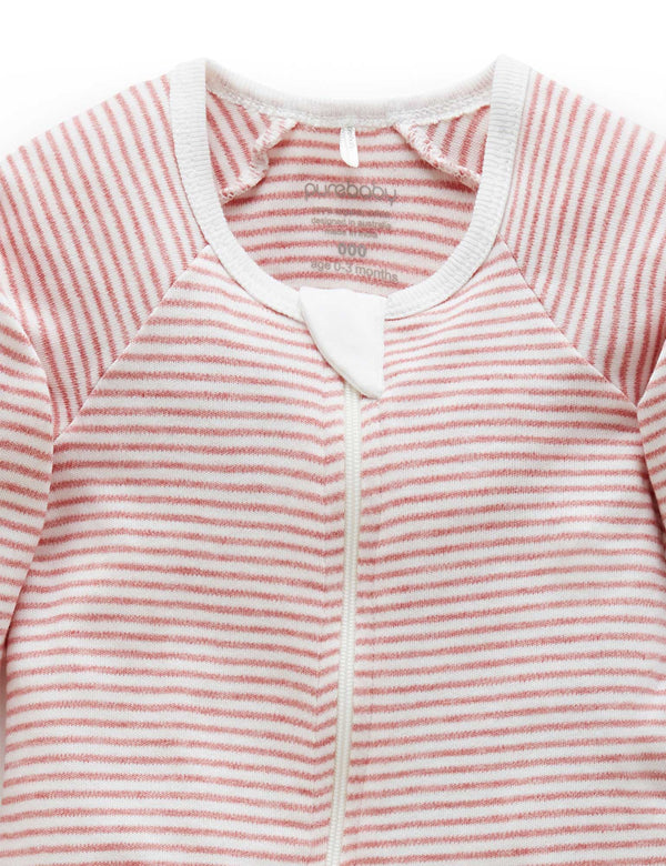 Zip Growsuit - Crabapple Melange Stripe
