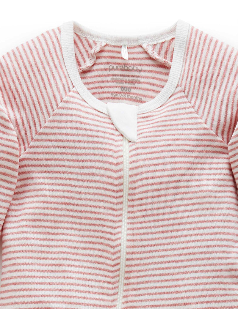 Zip Growsuit - Crabapple Melange Stripe
