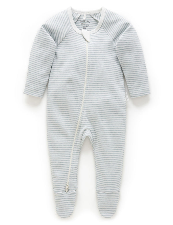 Zip Growsuit - Fern Melange Stripe