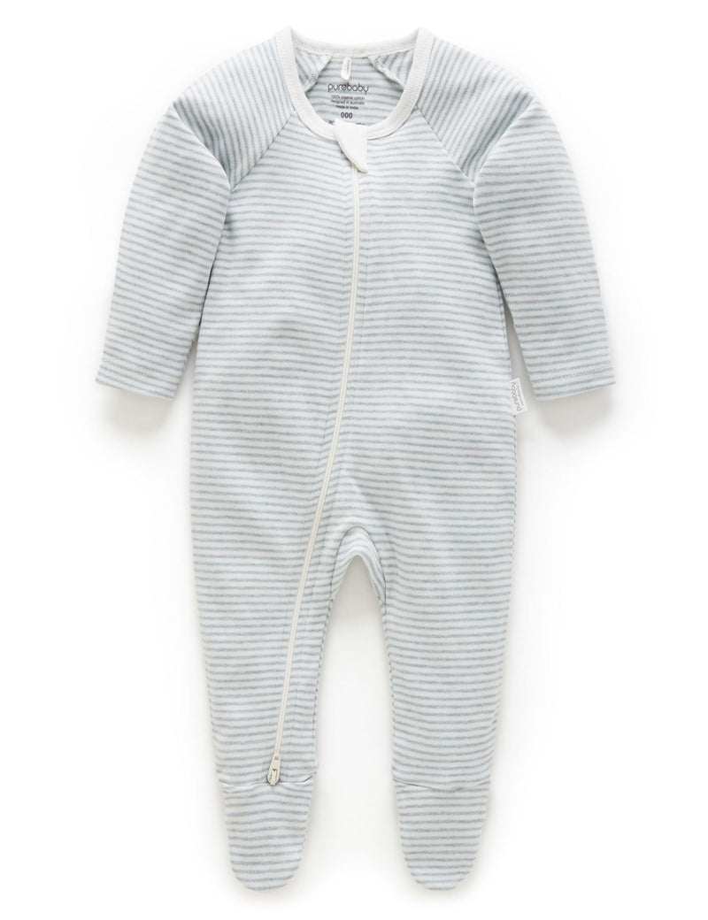 Zip Growsuit - Fern Melange Stripe
