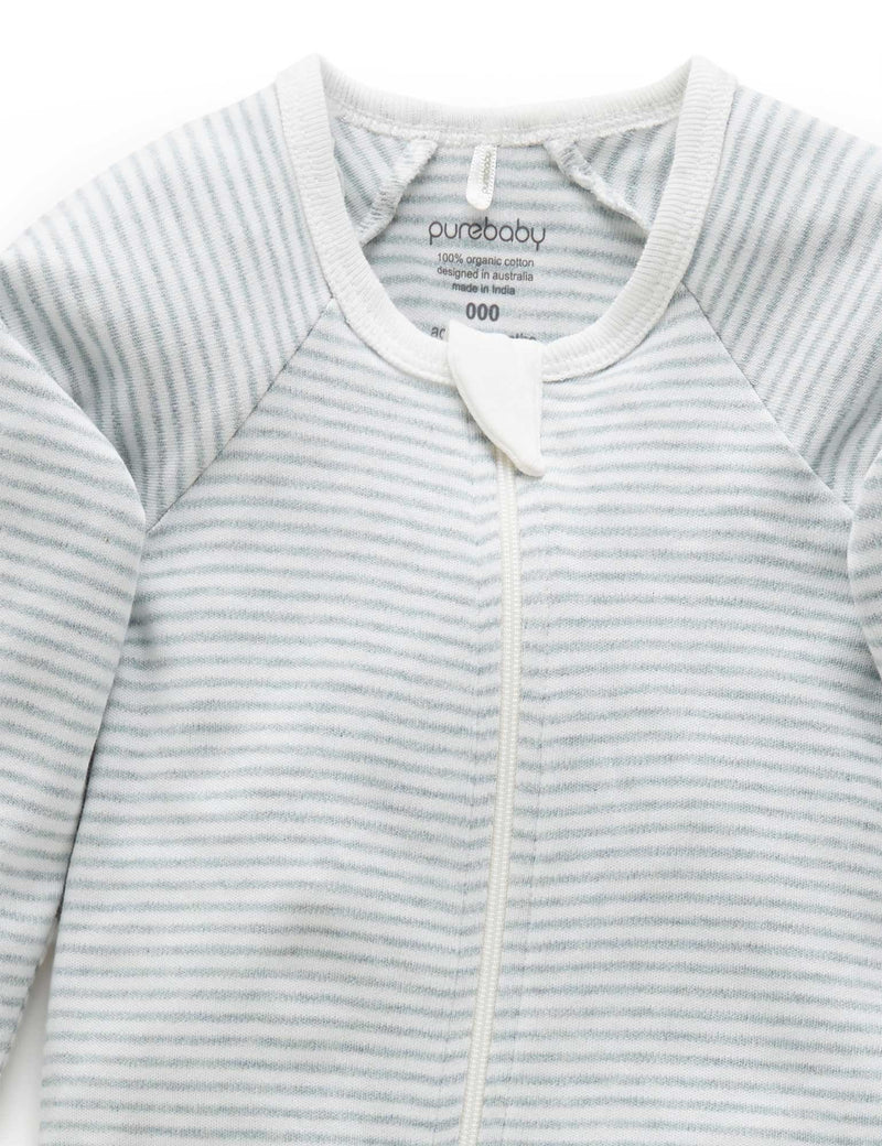 Zip Growsuit - Fern Melange Stripe