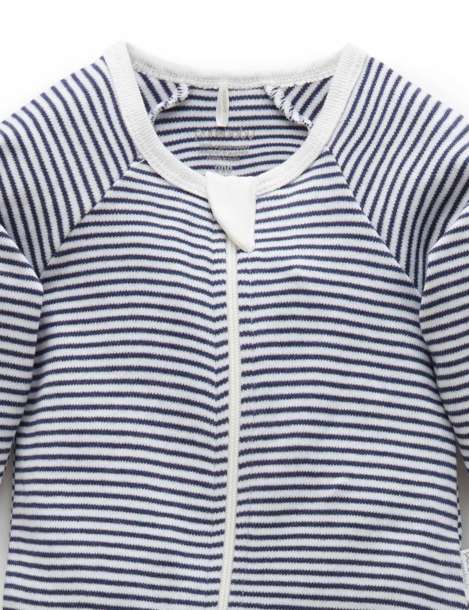 Zip Growsuit - Navy Melange Stripe