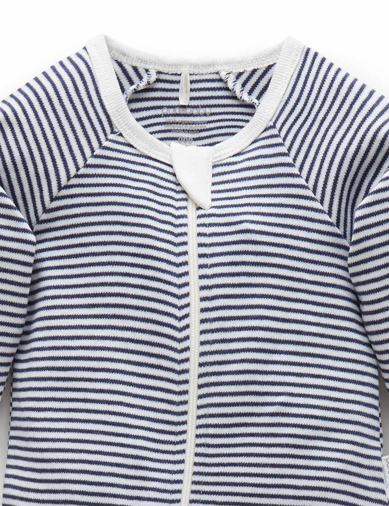 Zip Growsuit - Navy Melange Stripe