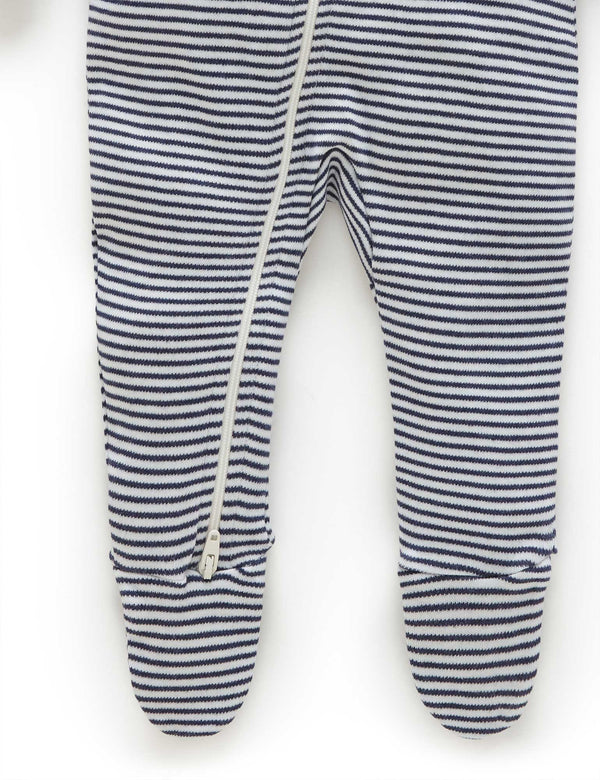 Zip Growsuit - Navy Melange Stripe