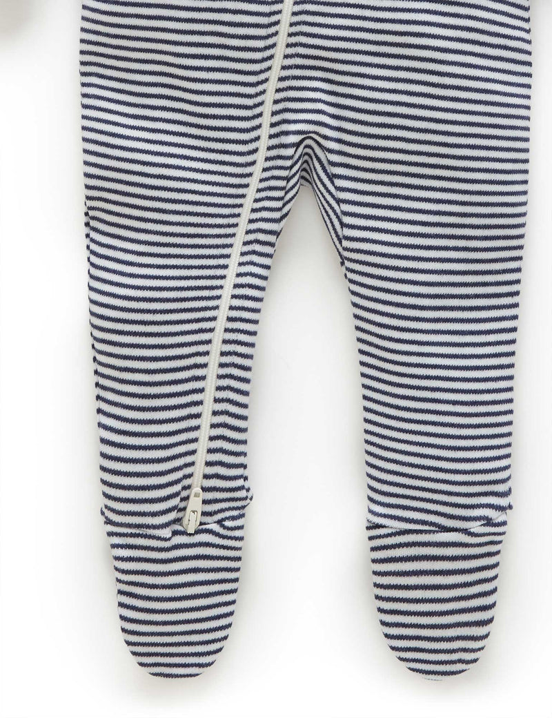 Zip Growsuit - Navy Melange Stripe