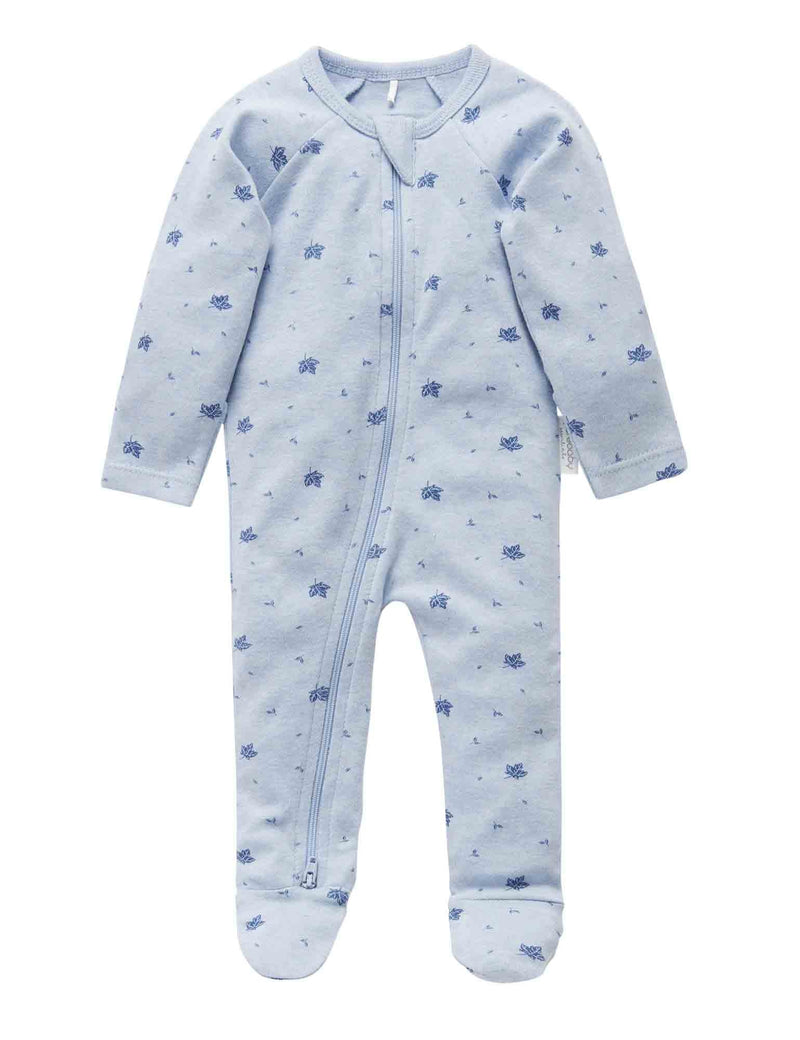 Zip Growsuit - Pale Blue Leaf
