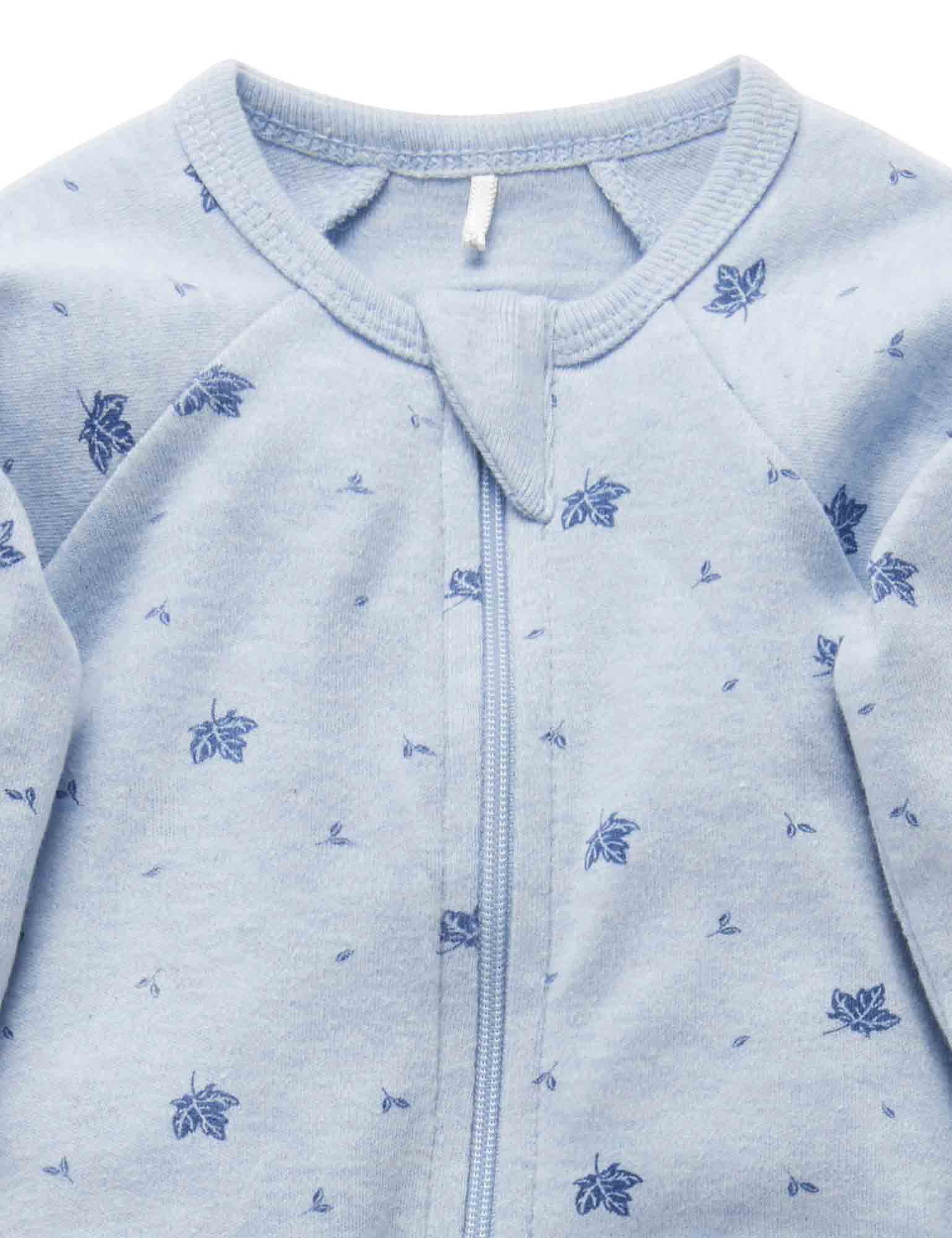 Zip Growsuit - Pale Blue Leaf