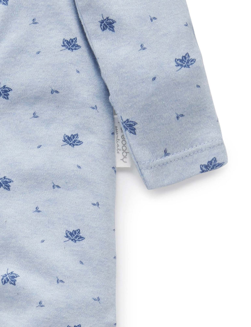 Zip Growsuit - Pale Blue Leaf