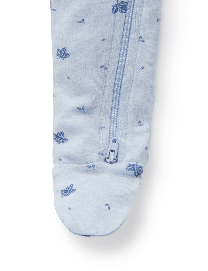 Zip Growsuit - Pale Blue Leaf